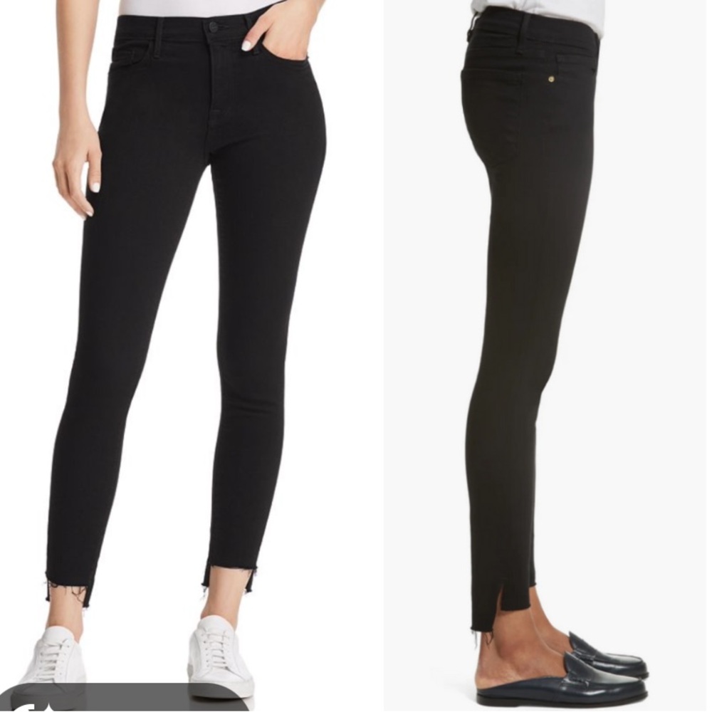 Frame Le Skinny de Jeanne Denim Dark Blue Distressed Ankle Jeans
